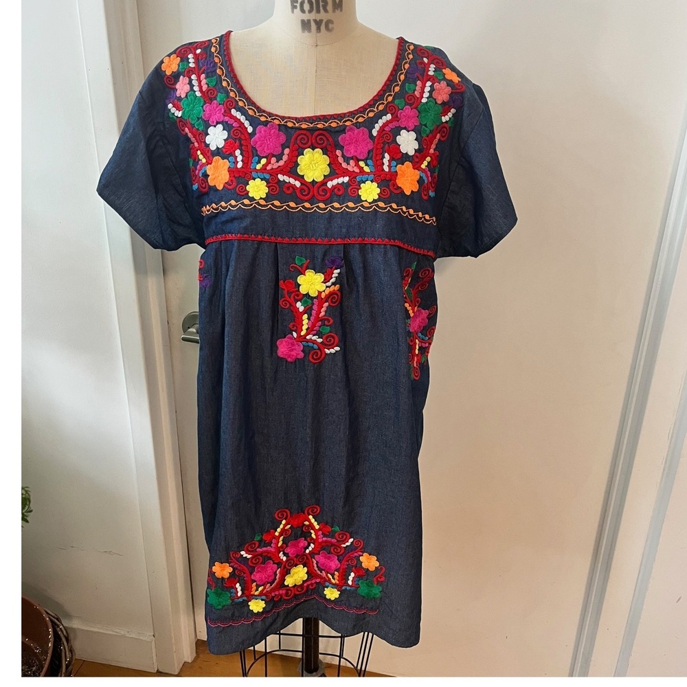 YZXDORWJ Mexican Inspired Embroidered Cotton Boho Dress Size XXL - Picture 2 of 9